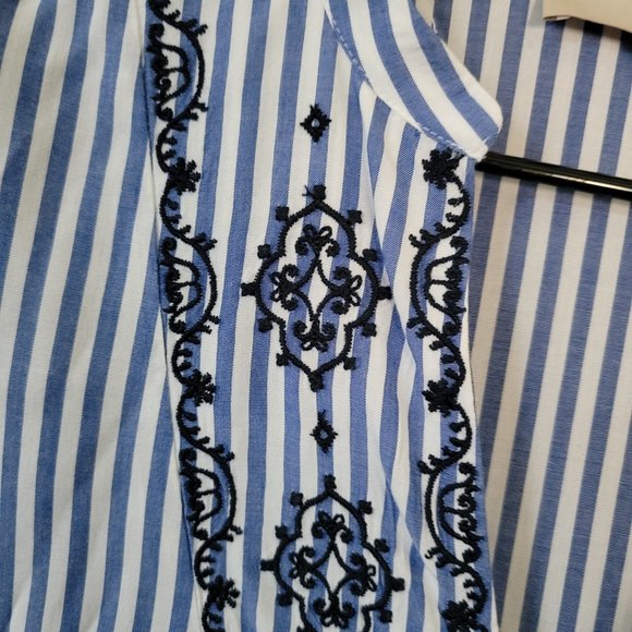 NWOT Ann Taylor Loft Striped Embroidered Bell Sleeve Top Size Small - Picture 12 of 13